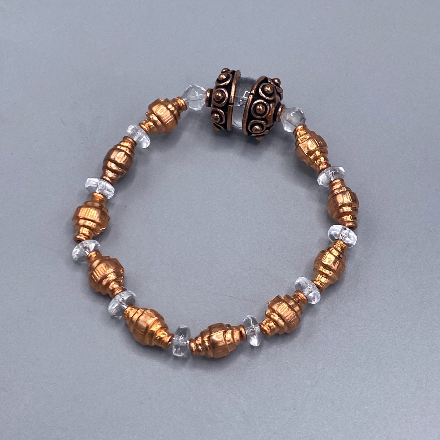 Quartz and Copper Beaded Stretch Bracelet