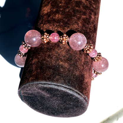 Strawberry Quartz and Copper Bracelet