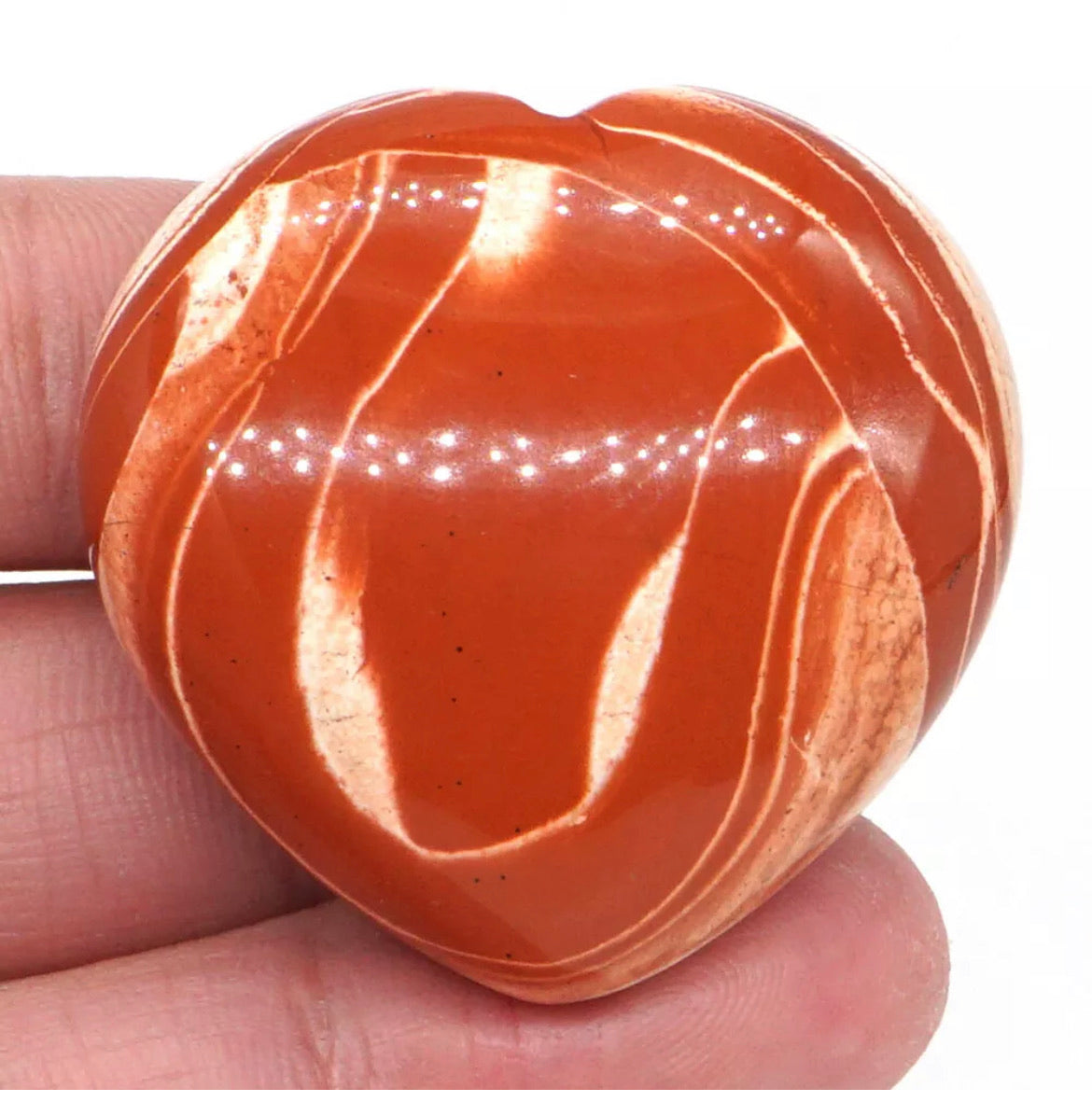 Love Heart Natural Red Flower Jasper Carved Palm Stone Crystal Healing Gift