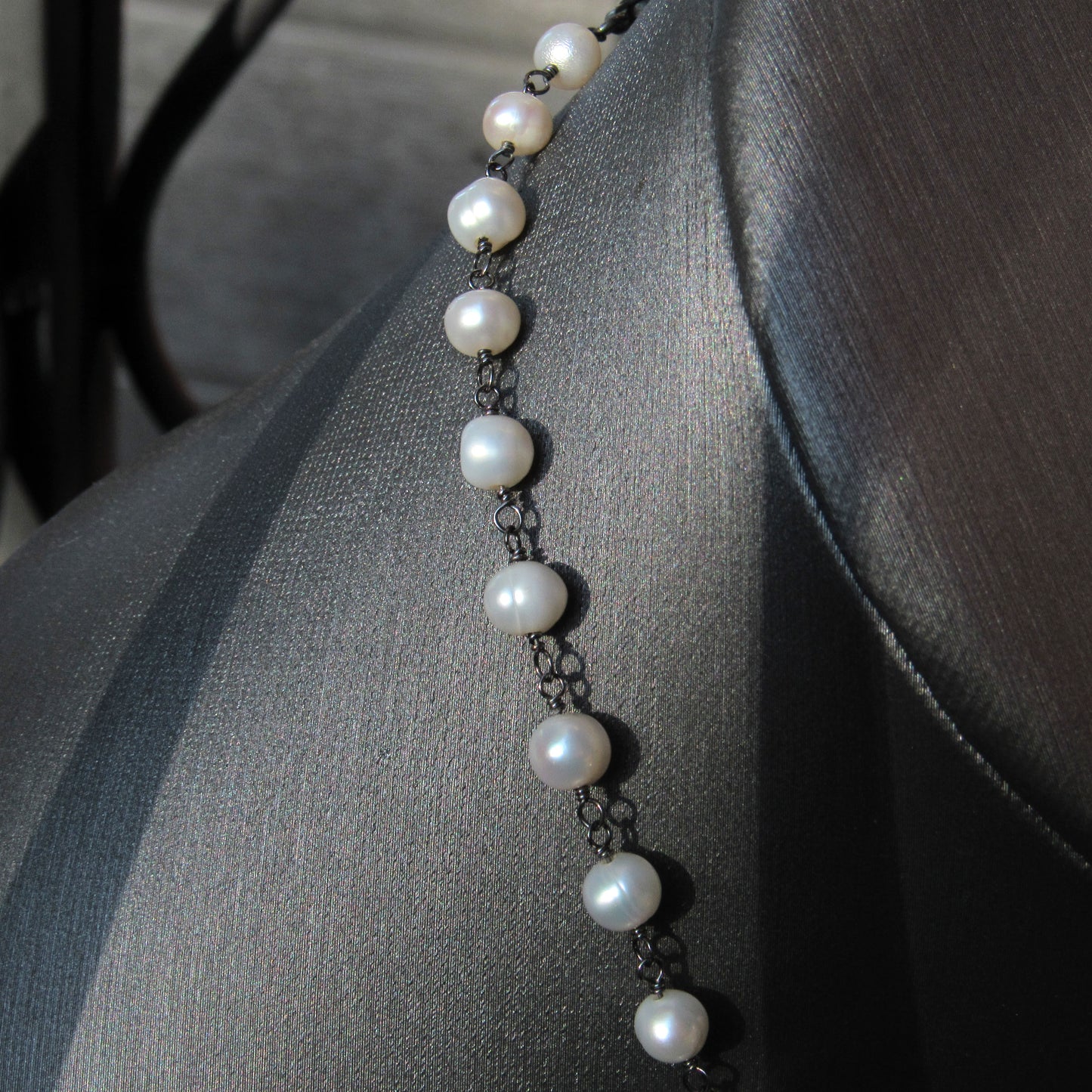 Freshwater Pearls, Oxidized Sterling Silver, and Fire Labradorite Necklace