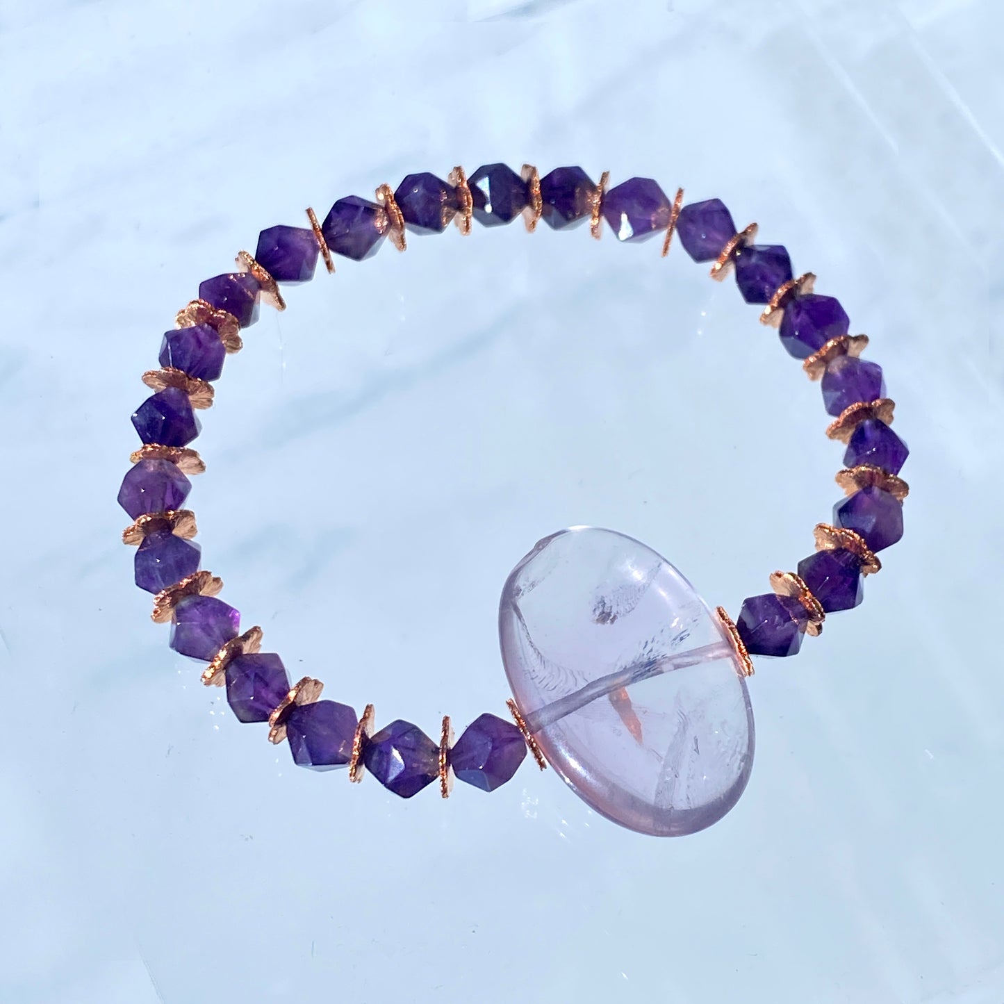 Amethyst gemstone and Copper beaded stretch bracelet