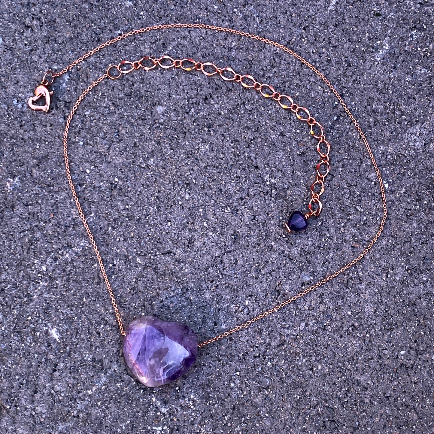 Amethyst Heart on Copper Necklace