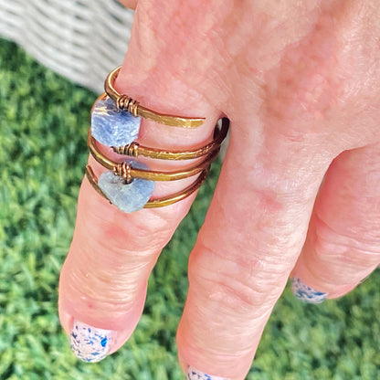 Blue Sapphire gemstone on hand hammered Bronze Ring.