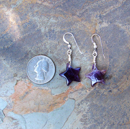 Amethyst Star Hand Wrapped in Sterling Silver Drop Earrings