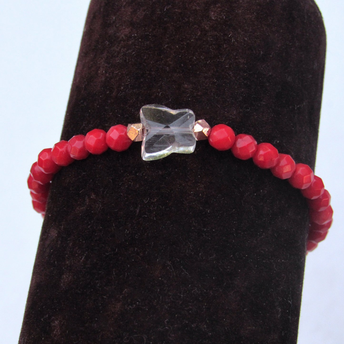 Coral, Clear Quartz, 18 Kt Gold Vermeil over Sterling Silver, “Courage” Stretch Bracelet