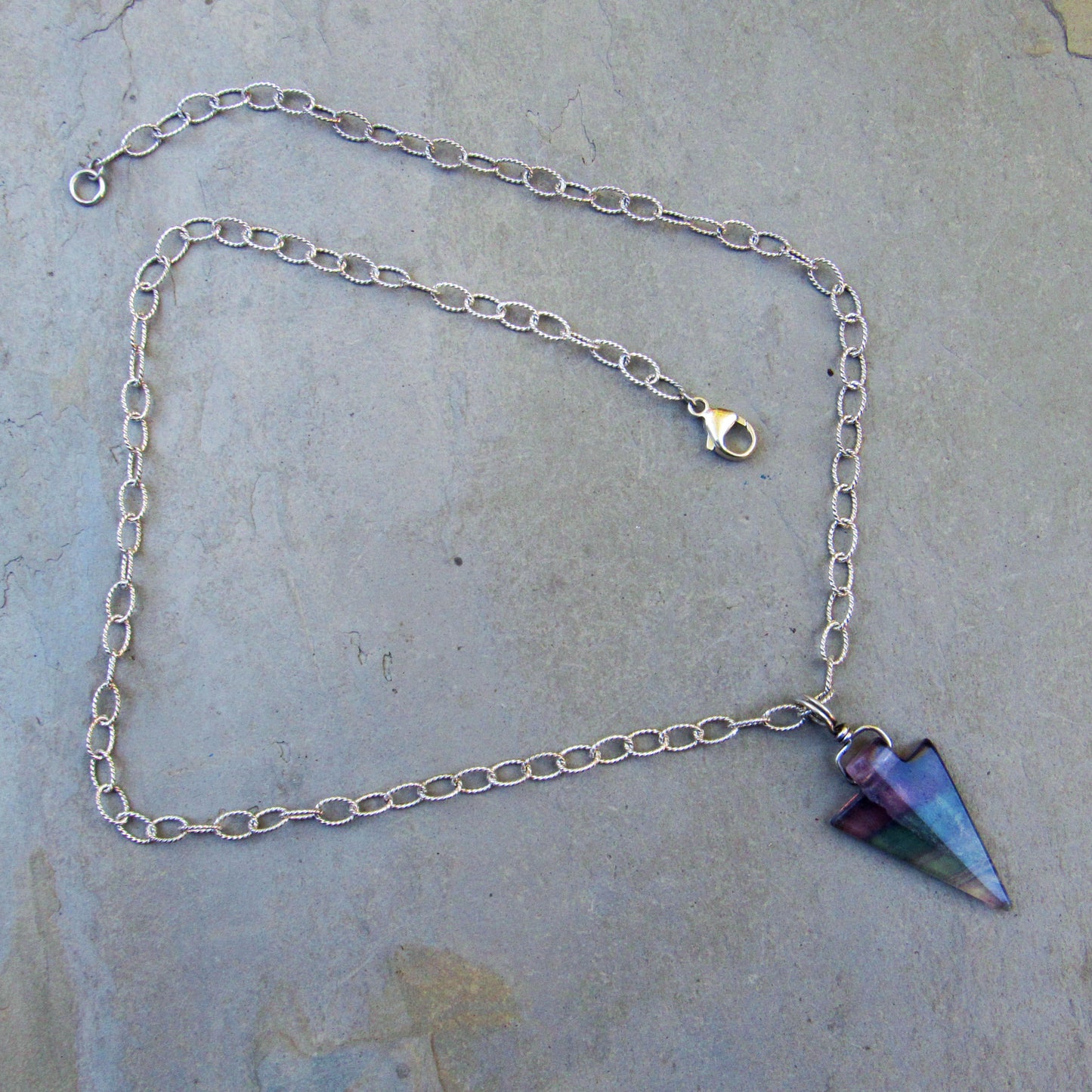 Unisex Fluorite Gemstone Arrowhead on Sterling Silver Chain