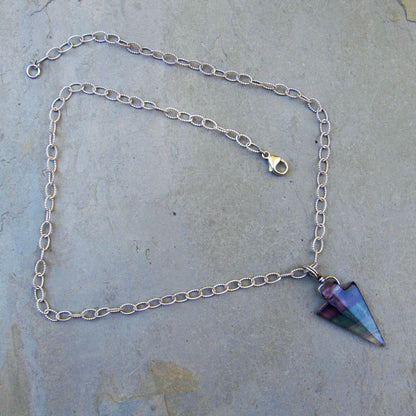 Unisex Fluorite Gemstone Arrowhead on Sterling Silver Chain