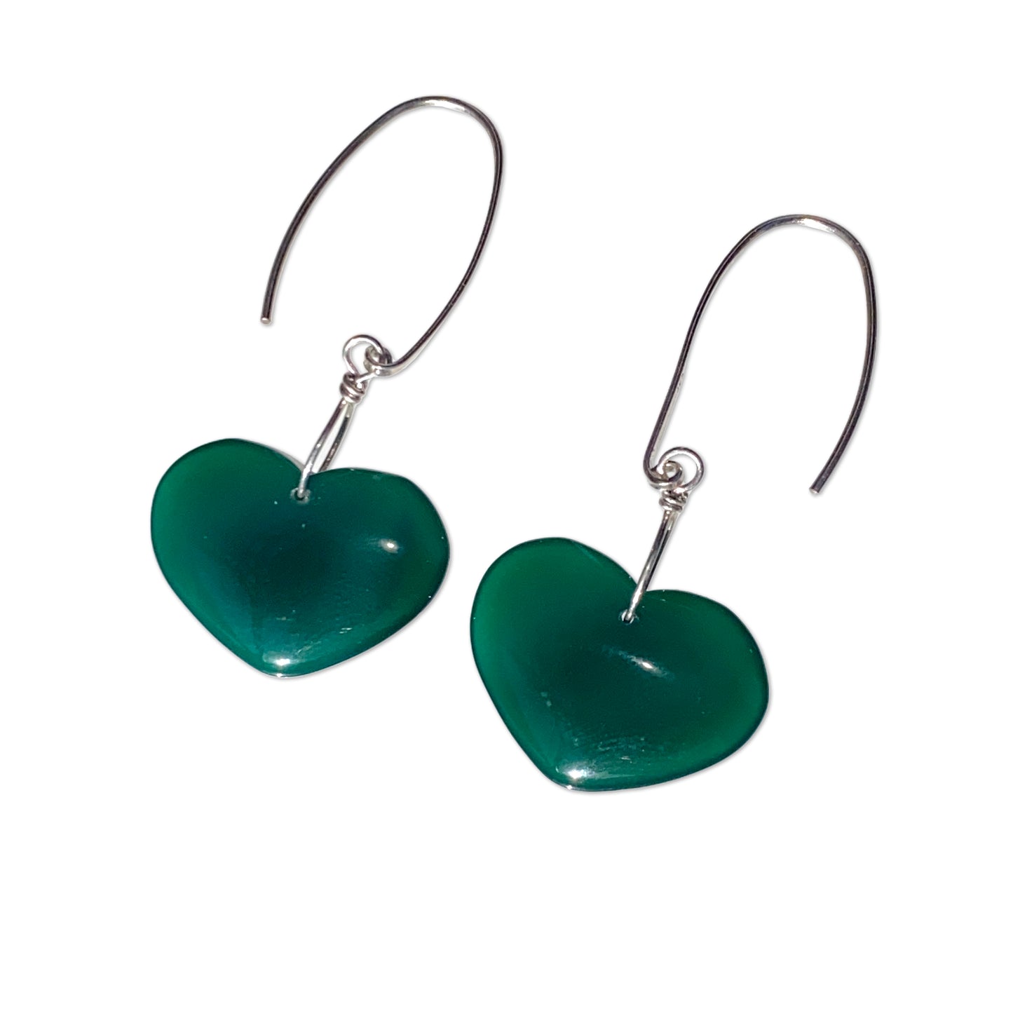 Sterling Silver and Green Agate gemstone Heart earrings