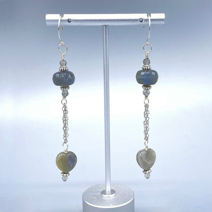 Labradorite, White Topaz Gemstone, and Sterling Silver Earrings