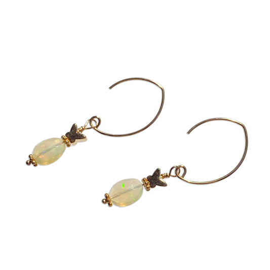 Ethiopian Opal gemstones and 14 kt Gold Fill Butterfly Dangle Earrings