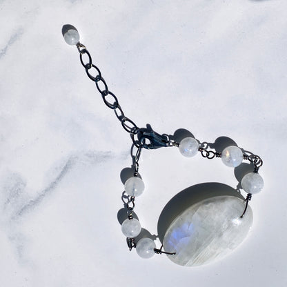 Moonstone gemstones and Oxidized Sterling Silver bracelet