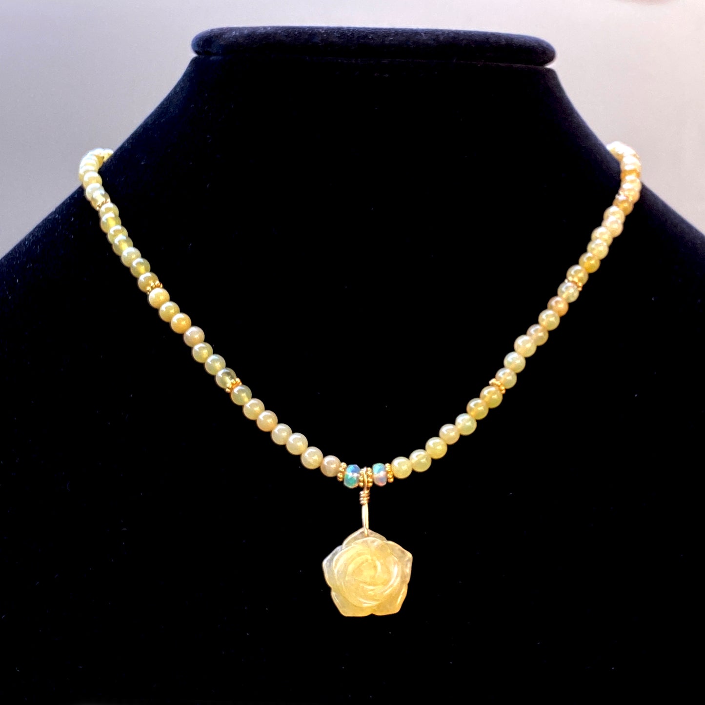 Yellow Opals, Ethiopian Opals, Yellow Aventurine gemstone Flower Necklace