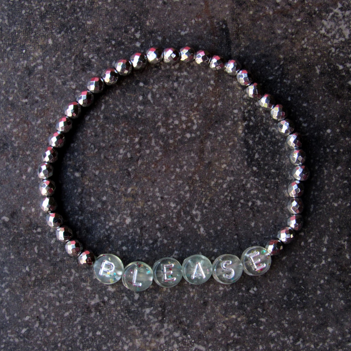 Hematite Gemstone "BITCH PLEASE" women's Stretch Bracelet