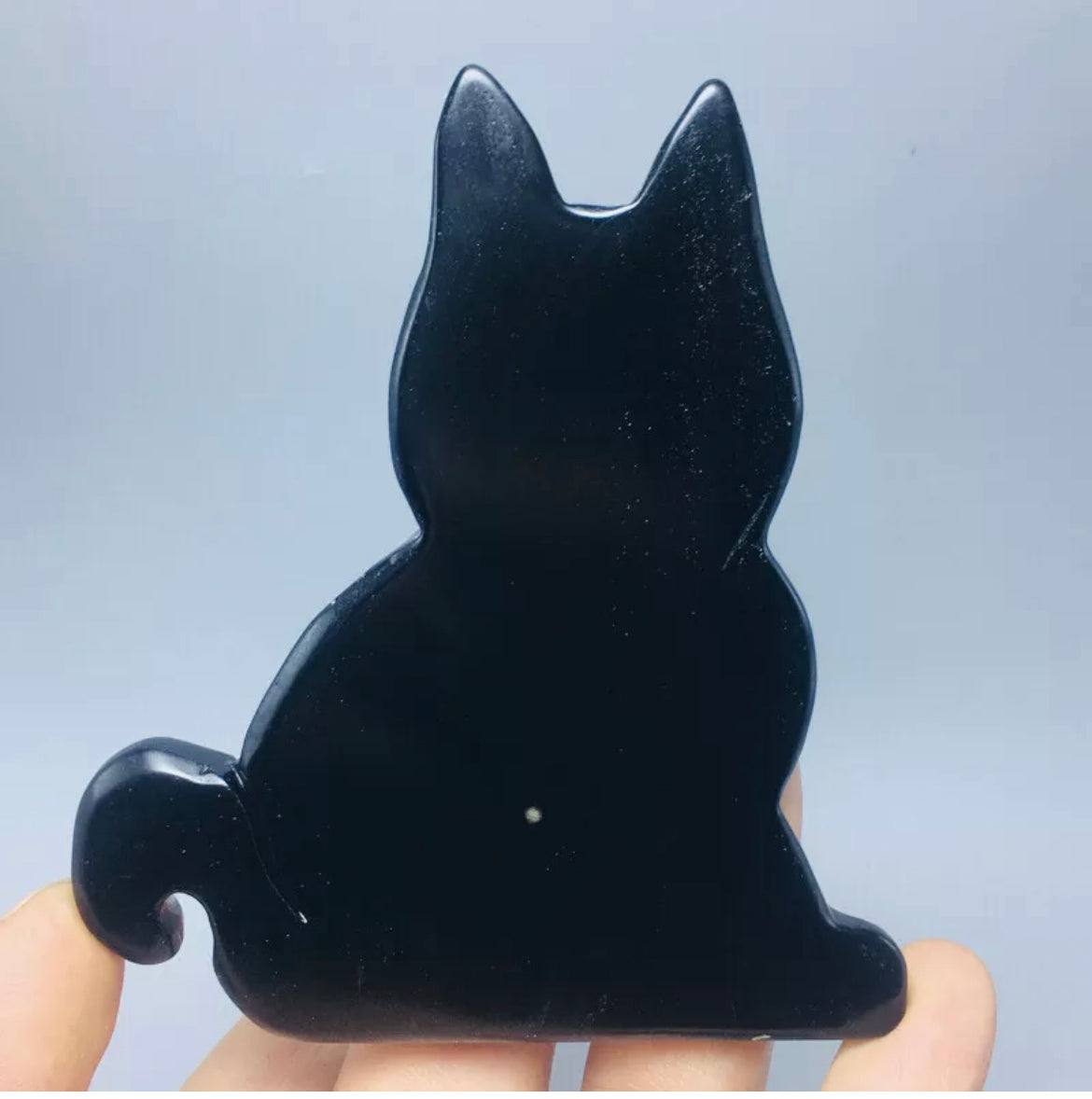 Black Obsidian gemstone awKitty Cat with stand
