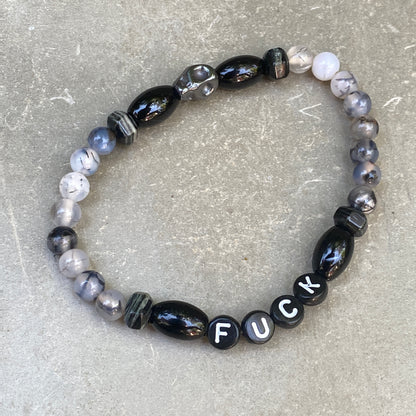 Mens Dragon’s vein agate, black & silver smoke jasper & hematite "curse" bracelet