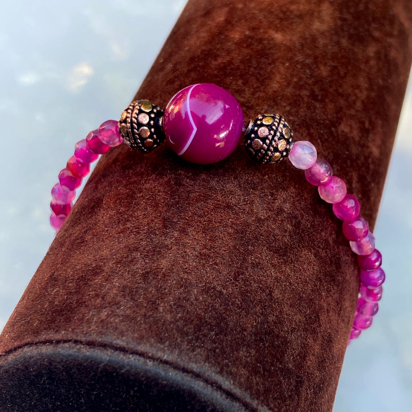 Pink Banded agate gemstone and copper bracelet