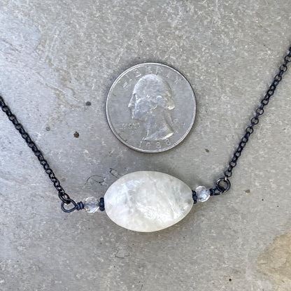 Oxidized Sterling Silver with Moonstone gemstone & White Topaz Necklace