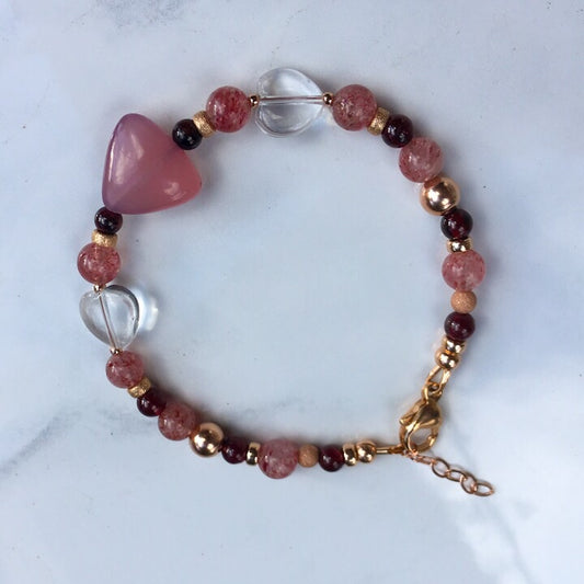 Women's Cherry Quartz, Chalcedony and Garnet Gemstone Bracelet