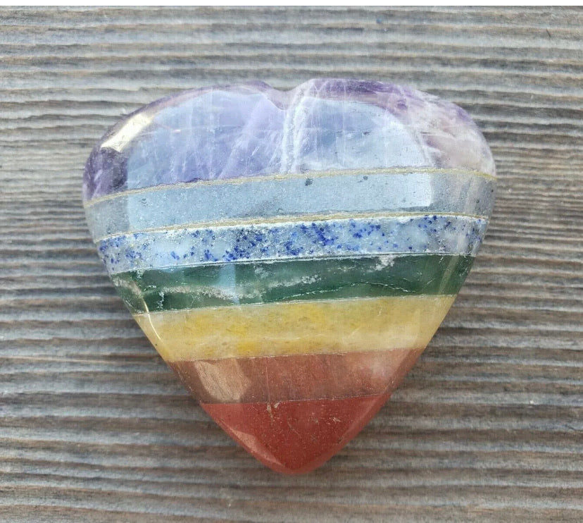 LARGE NATURAL Rainbow STONE GEMSTONE PUFFY HEART