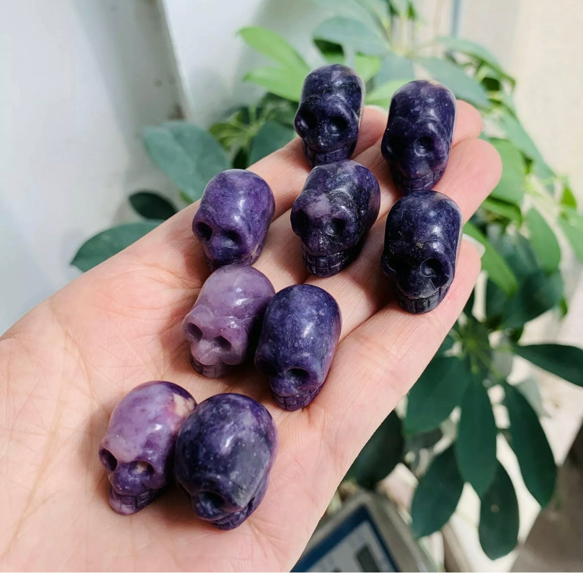 Natural Lilac Stone aka lepidolite gemstone Mini-skull Crystal Figurine