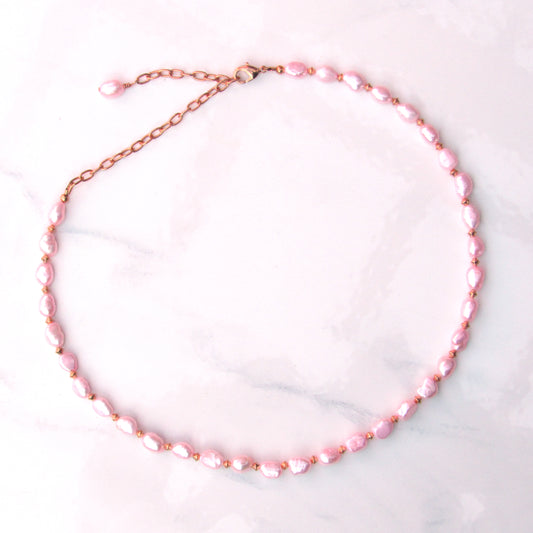 Pink Freshwater Pearls and Copper Necklace