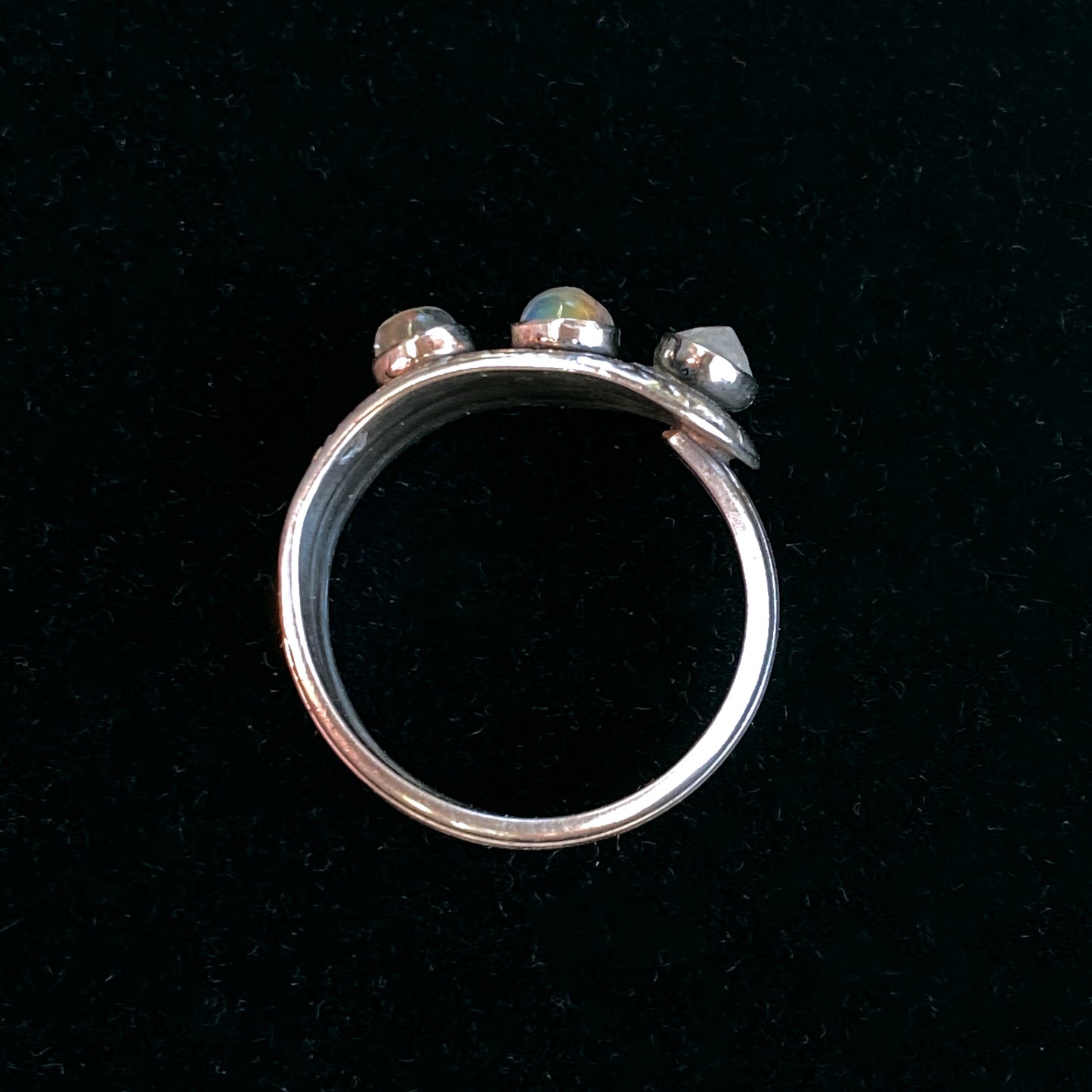 Vintage Sterling Silver Spoon Ring with Moonstone gemstones.