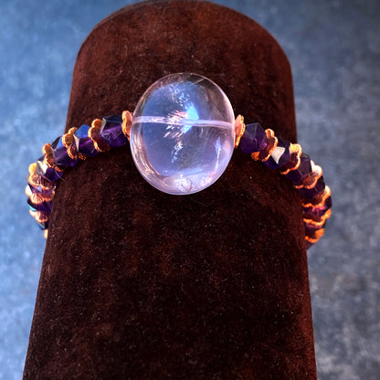 Amethyst gemstone and Copper beaded stretch bracelet