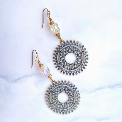 Quartz and Bronze sun design Earrings