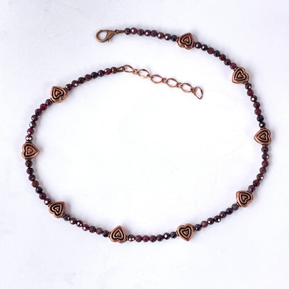 Garnet and Copper Heart Necklace