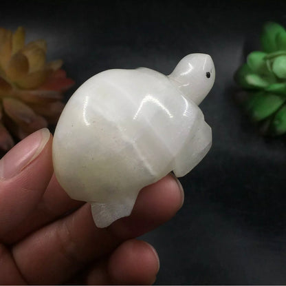 Natural White Agate gemstone Turtle