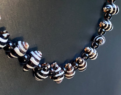 Shell, Smokey Topaz, Onyx Necklace with oxidized sterling silver