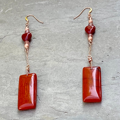 Red Jasper, Strawberry Lepidolite, and 14 kt Rose Gold Filled drop earrings