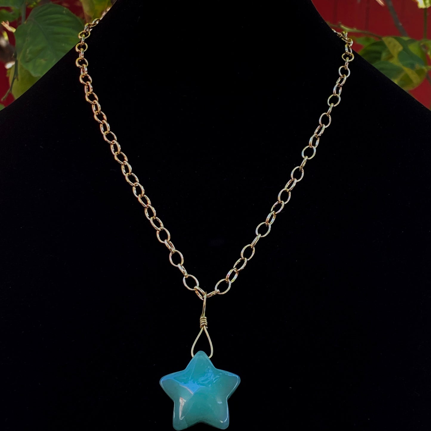 Green Aventurine Star on Brass Chain