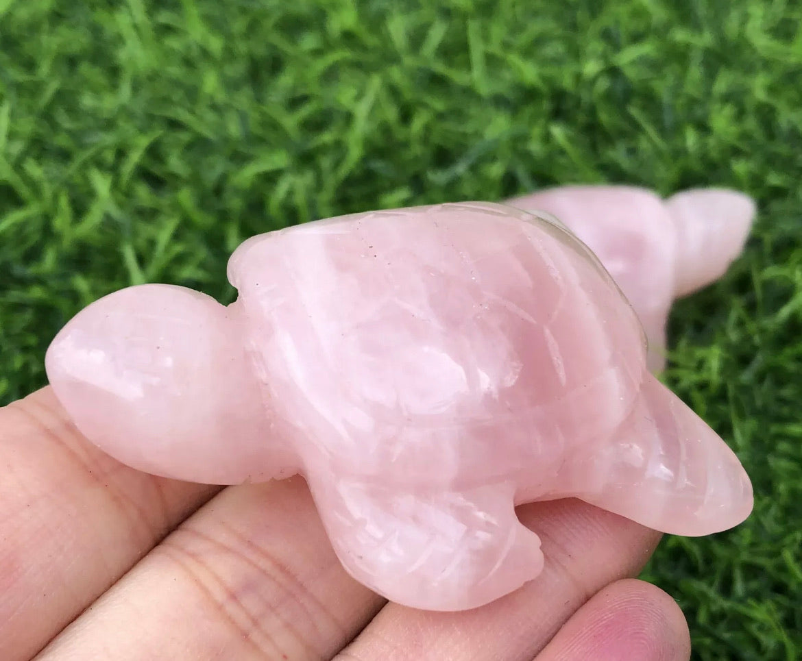 Natural Pink Rose Quartz gemstone Turtle