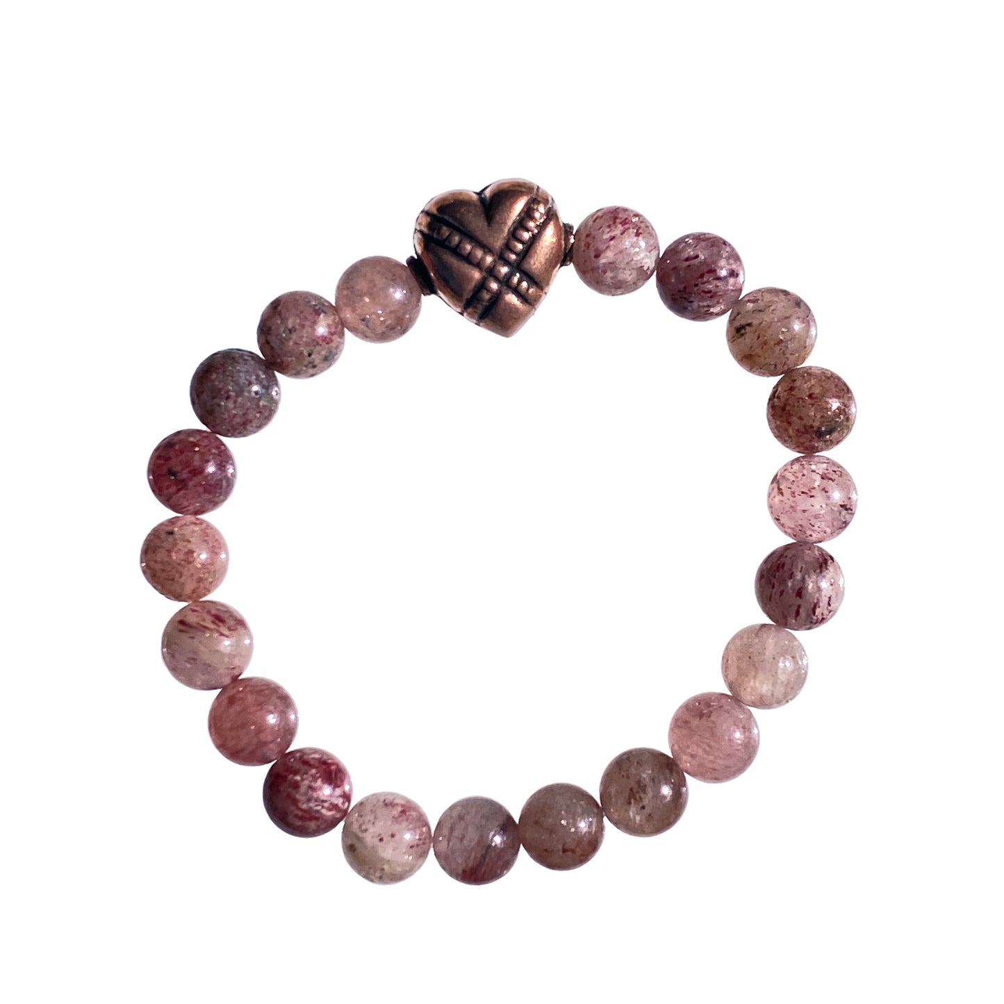 Strawberry Quartz and Copper Heart Bracelet