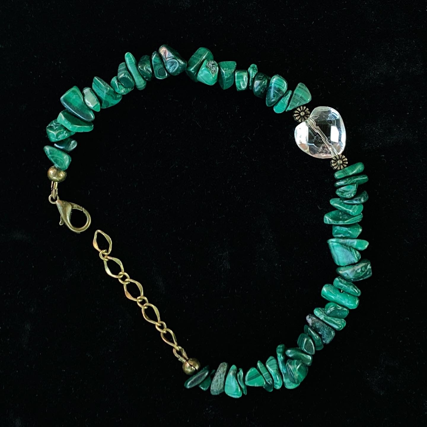 Malachite gemstone and Quartz Heart Bracelet