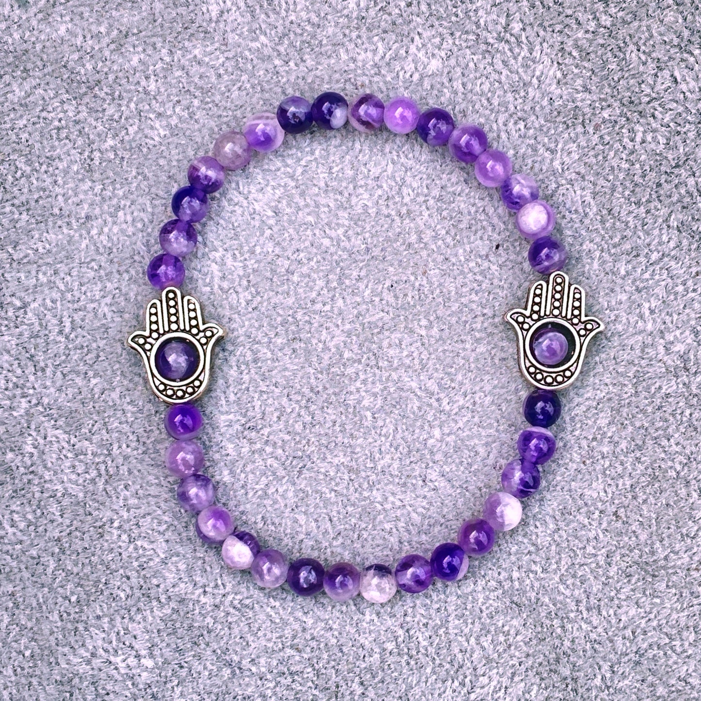 Amethyst and Silver Hamsa Bracelet