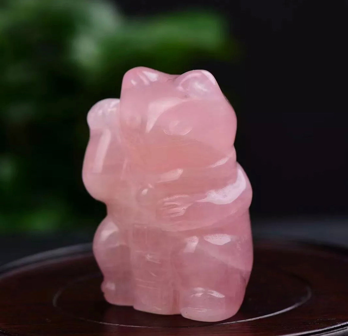 Rose Quartz gemstone carved Lucky Cat