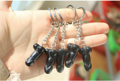 Natural Black Obsidian Penis Keychain/Keyring