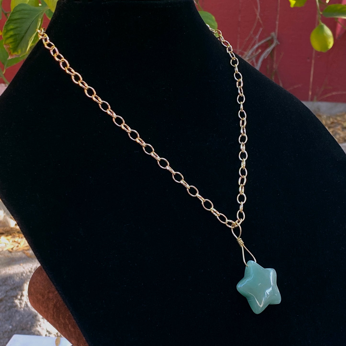 Green Aventurine Star on Brass Chain