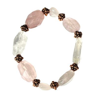 Rose Quartz and Copper Beaded Stretch Bracelet