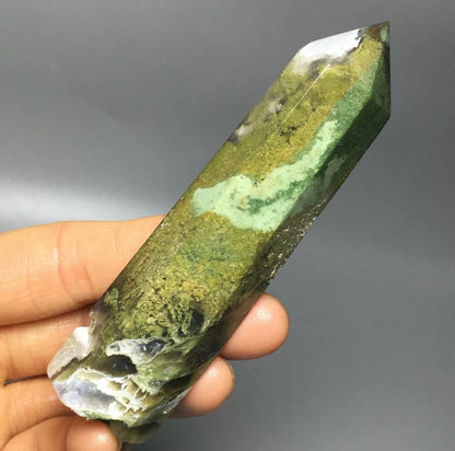 Natural moss agate gemstone Tower point wand