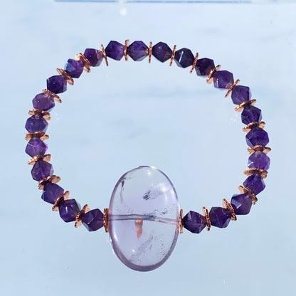 Amethyst gemstone and Copper beaded stretch bracelet