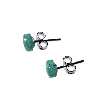 Carved Green Aventurine Heart Stud Earrings