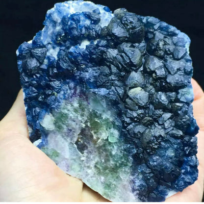 Translucent Deep Blue Spherical Fluorite Crystal Cluster Mineral Specimen