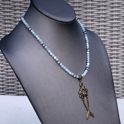 Aquamarine and  Mermaid Necklace