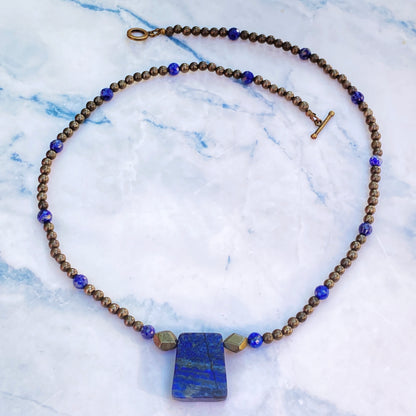 Pyrite Gemstones and Lapis Lazuli pendant Necklace