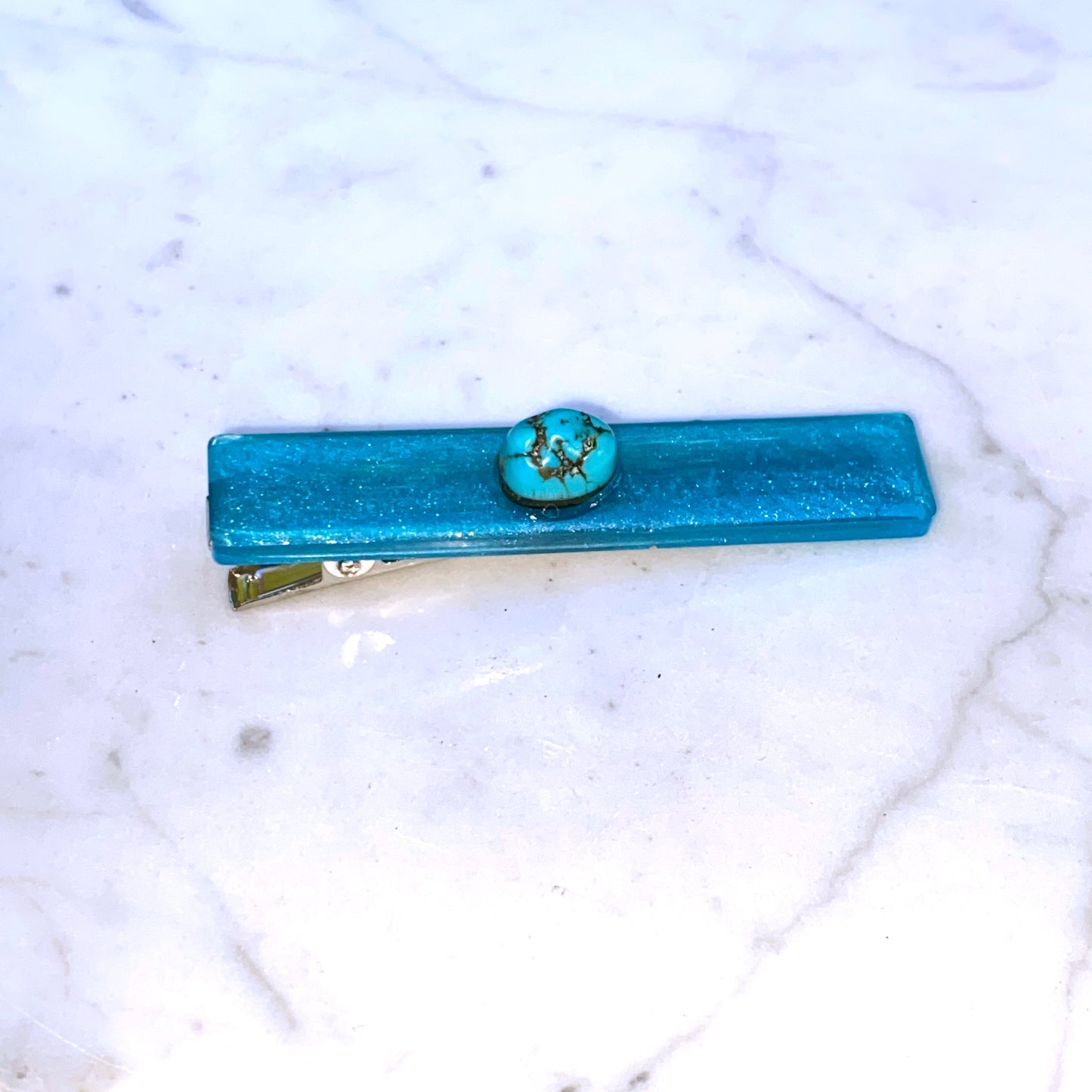 Turquoise gemstone and poured resin Hair Clip