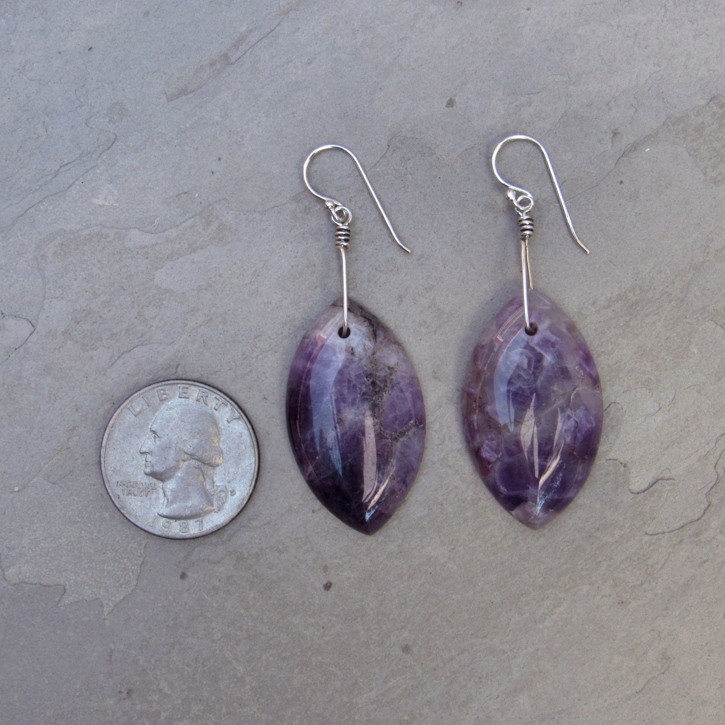 Hand Wrapped Amethyst gemstones with Sterling Silver Drop Earrings