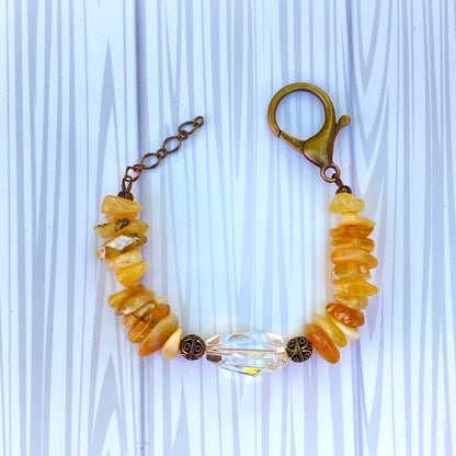 Yellow Opal and Lemon Quartz gemstones, and Brass Bracelet